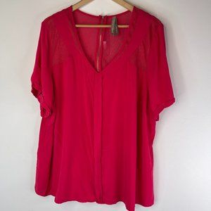 PENNINGTONS Women Dark Pink Short Sleeve  Blouse Plus Size 3X